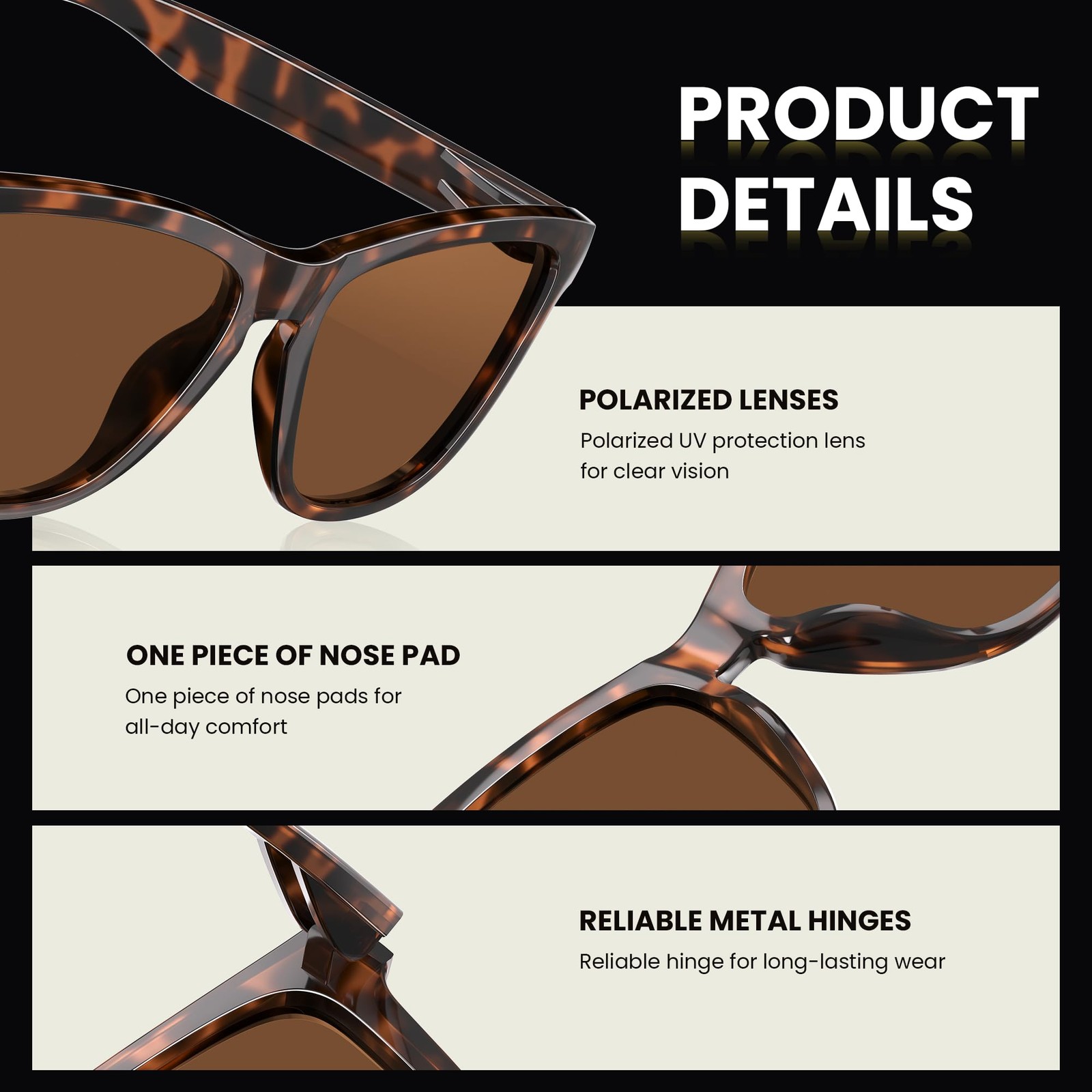 Reglaaly Polarized Retro Trendy Sunglasses Medium, A01- Tortoise / Brown Lens