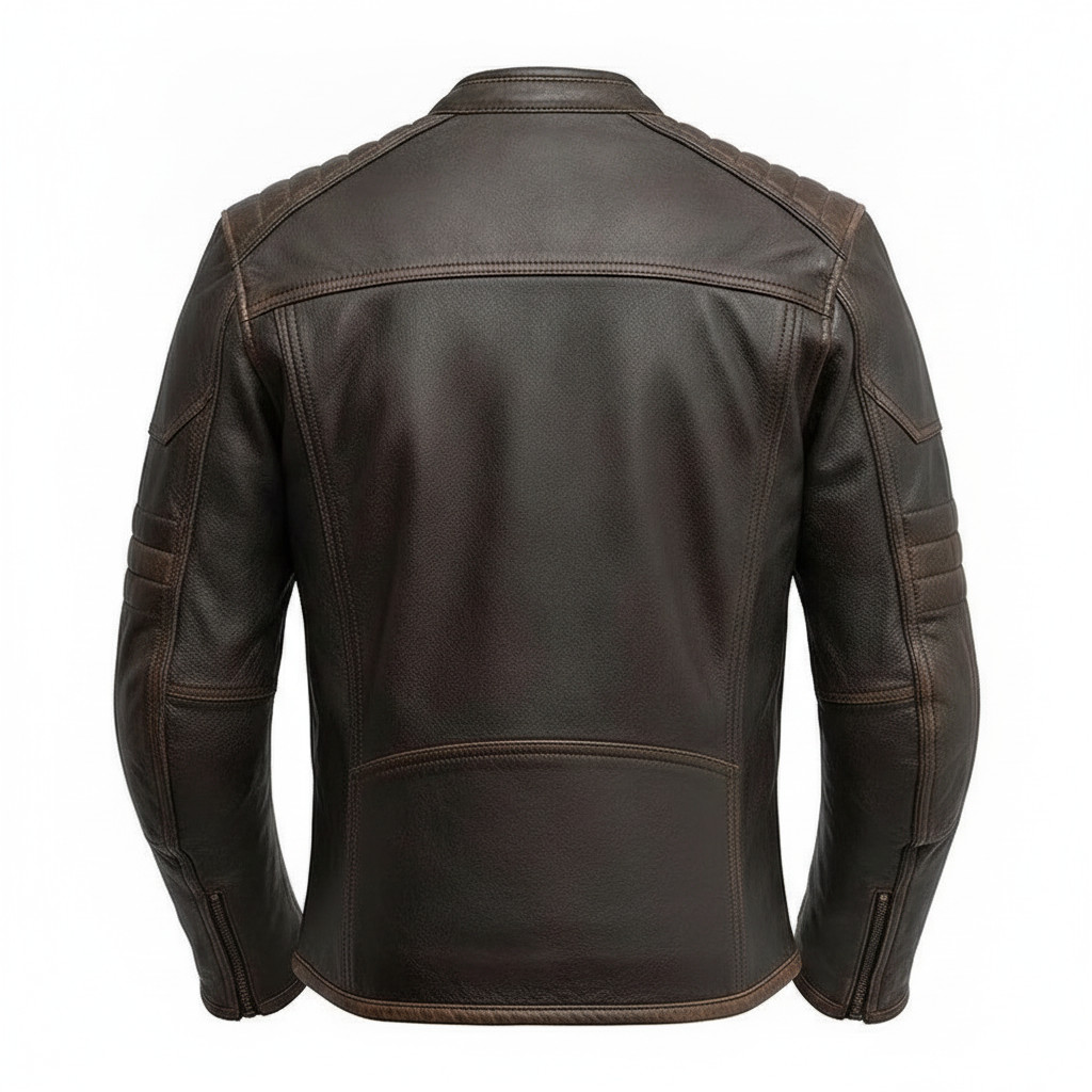 Men’s Distressed Brown Real Leather Motorcycle Biker Jacket Cafe Racer Vintage