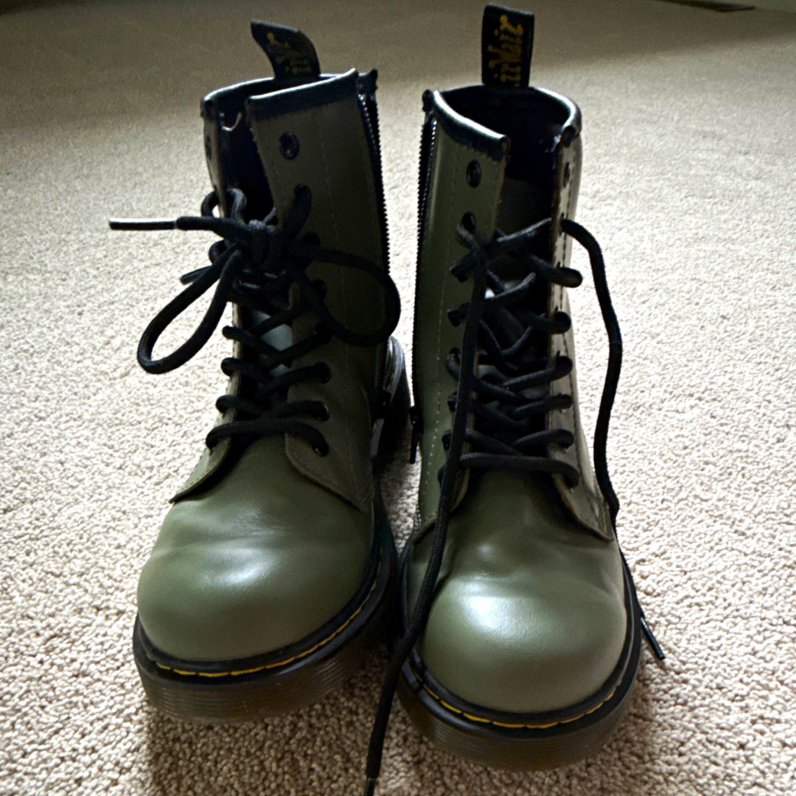 Dr. Martens Green/Black Leather Lace-Up Ankle Combat Boots US 4 UK 3 EU 36