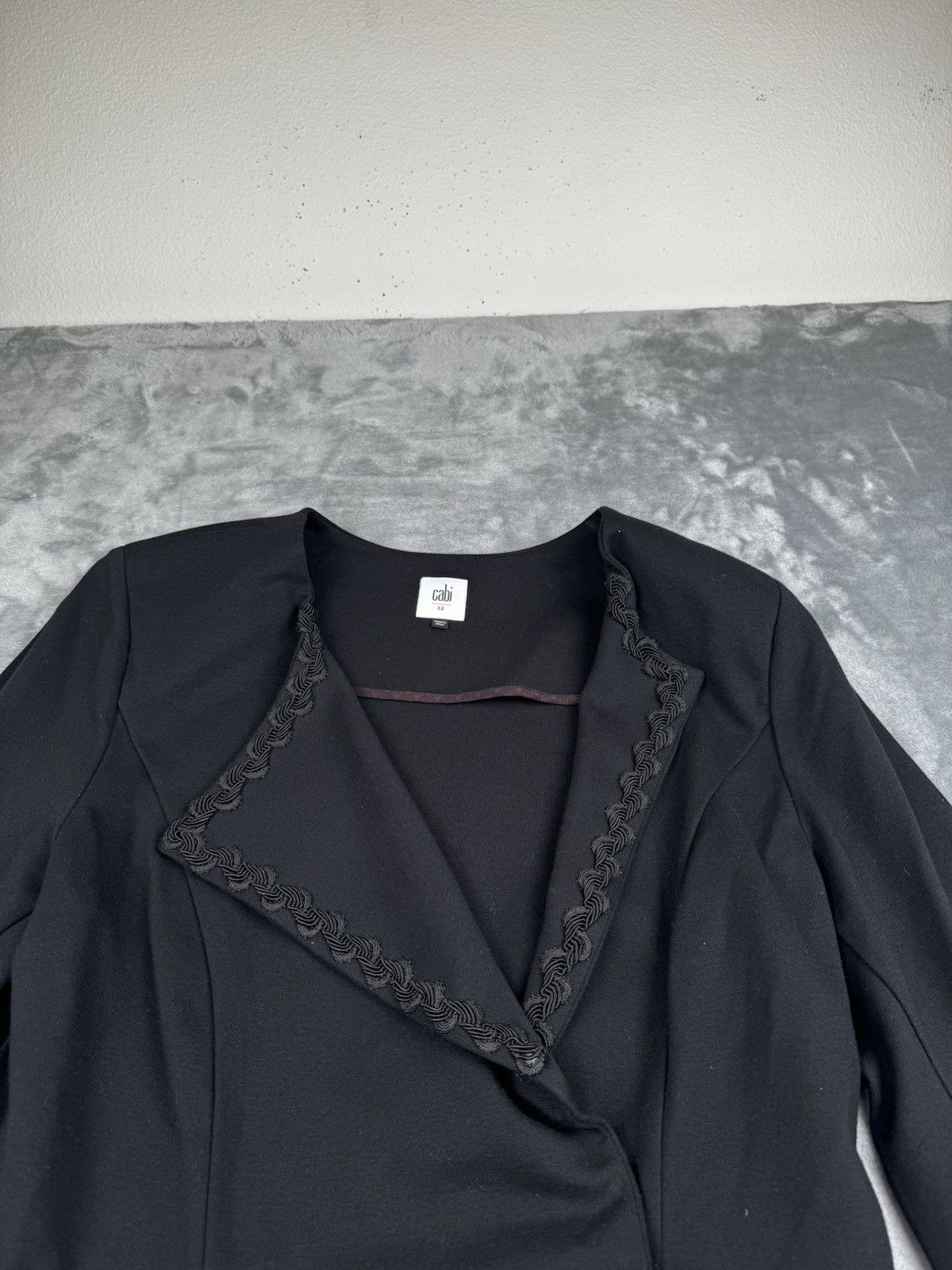 Cabi Agency Jacket Blazer 12 Black Stretch Knit Peplum Career Embellished Lapel