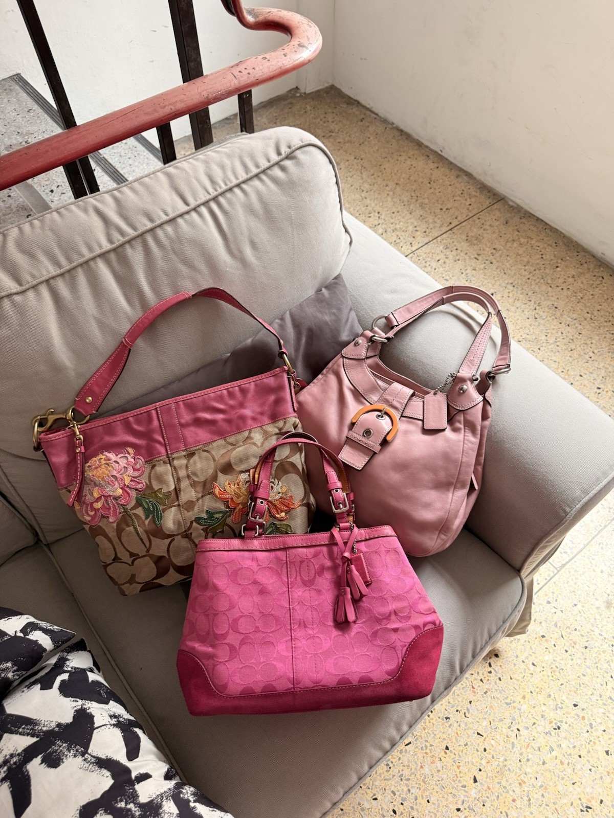 Coach Hampton Signature Satchel Pink Canvas Suede Trim 6830