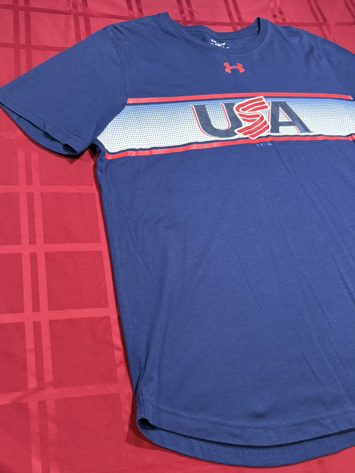 Under Armour HeatGear USA Baseball Graphic Logo Tee Men’s XL Blue Short Sleeve