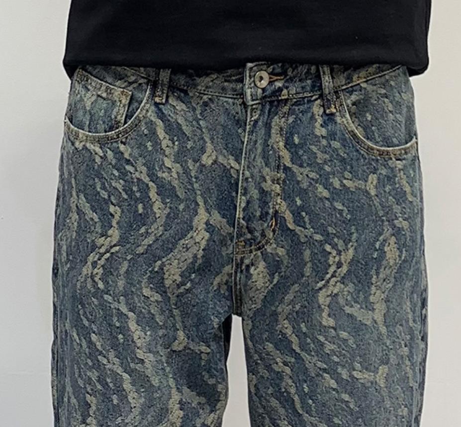Men’s Blue Denim Jeans Straight Leg Casual Punk Hip Hop Pants Pockets Trousers
