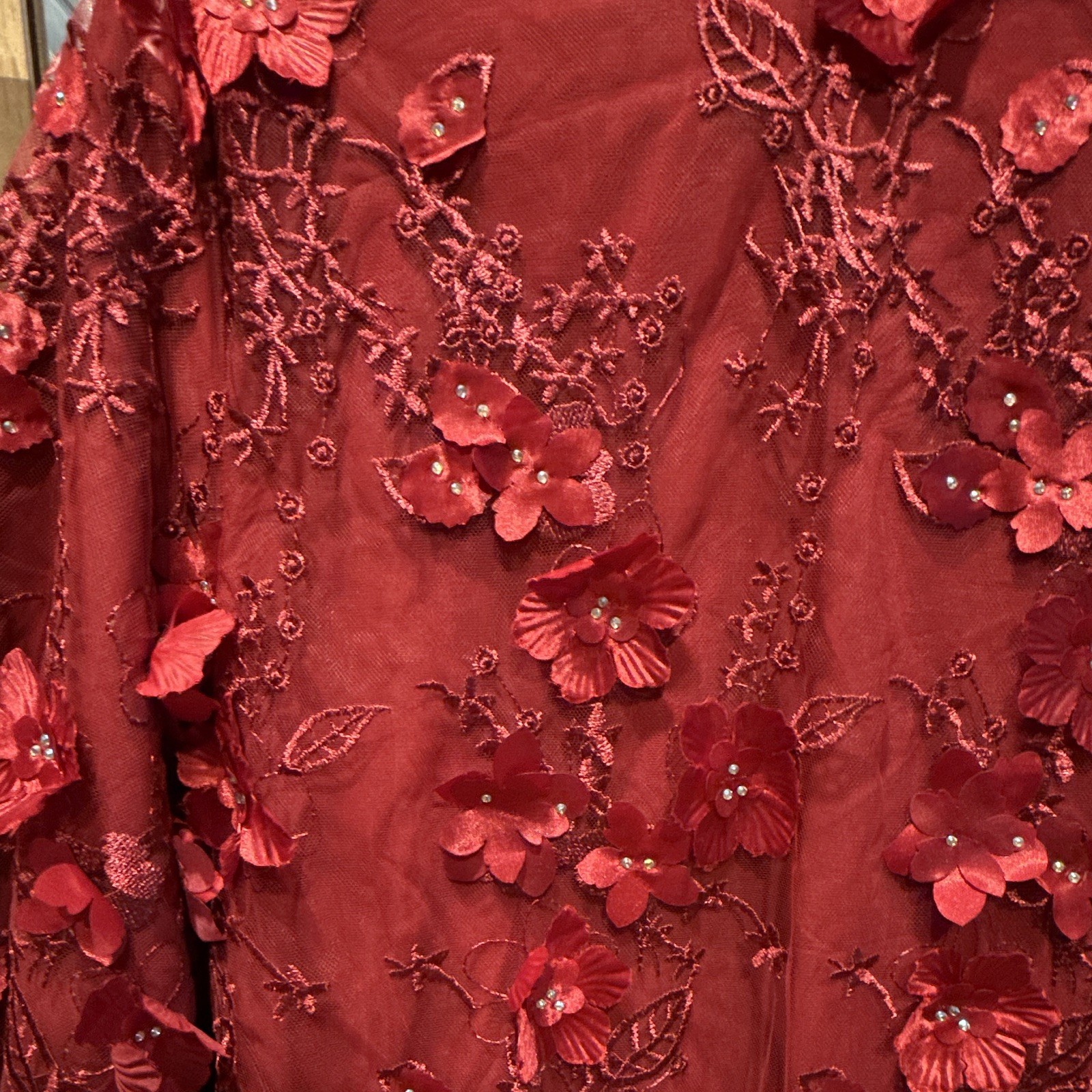 Mestiza New York 6 Red Floral Lace Shift Dress Crew Neck Embroidered Beaded