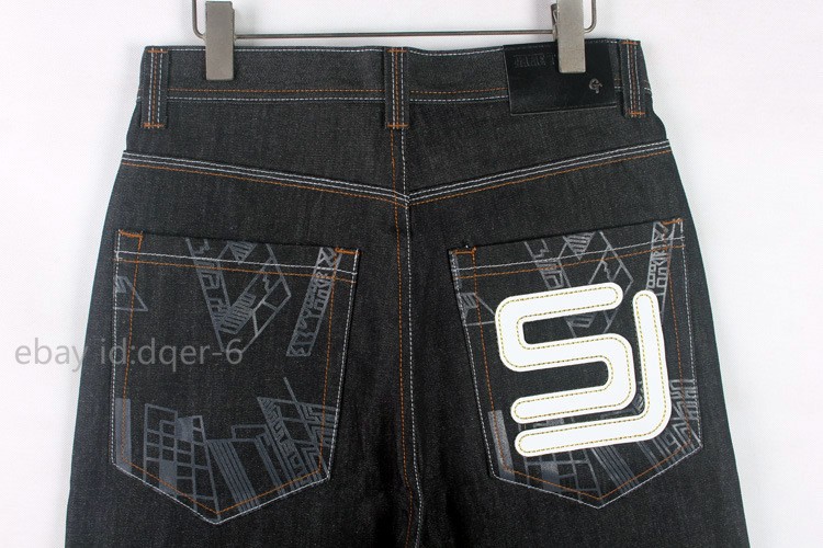 New Men’s Black Jeans Denim Baggy Loose Casual Pants Trousers Hip-Hop W30-W42