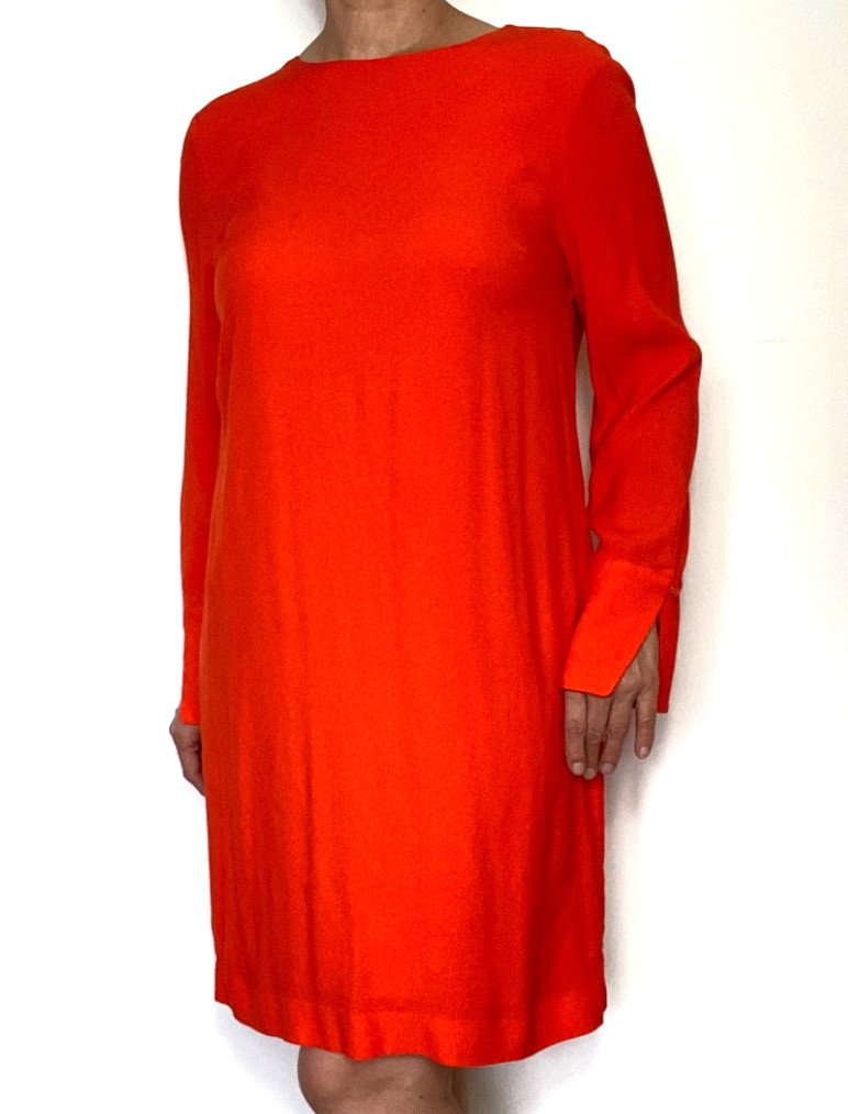 Jaeger Shift Dress Long Sleeve UK 12 Orange Deep Red 073