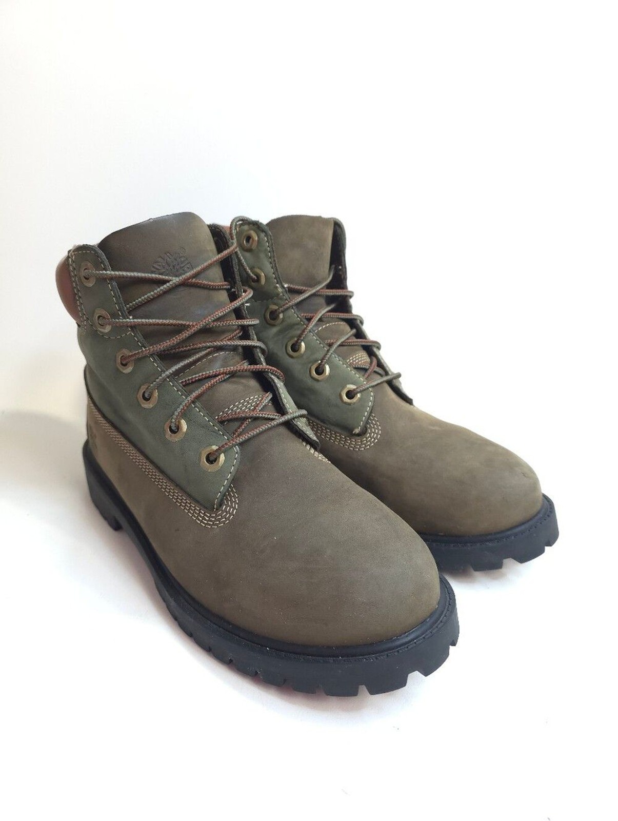 Timberland 6 Inch Premium Waterproof Boots Boys Brown Green Nubuck Size 6.5