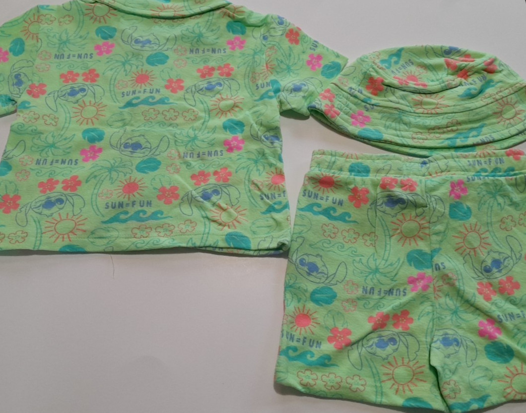 Disney Lilo & Stitch 3-Piece Set 24 Months Button Shirt Shorts Hat NWT