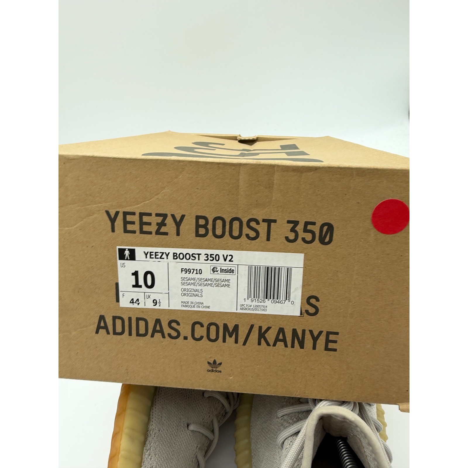 Adidas Yeezy Boost 350 V2 Sesame Grey Gum F99710 Mens Size 10 OG Box