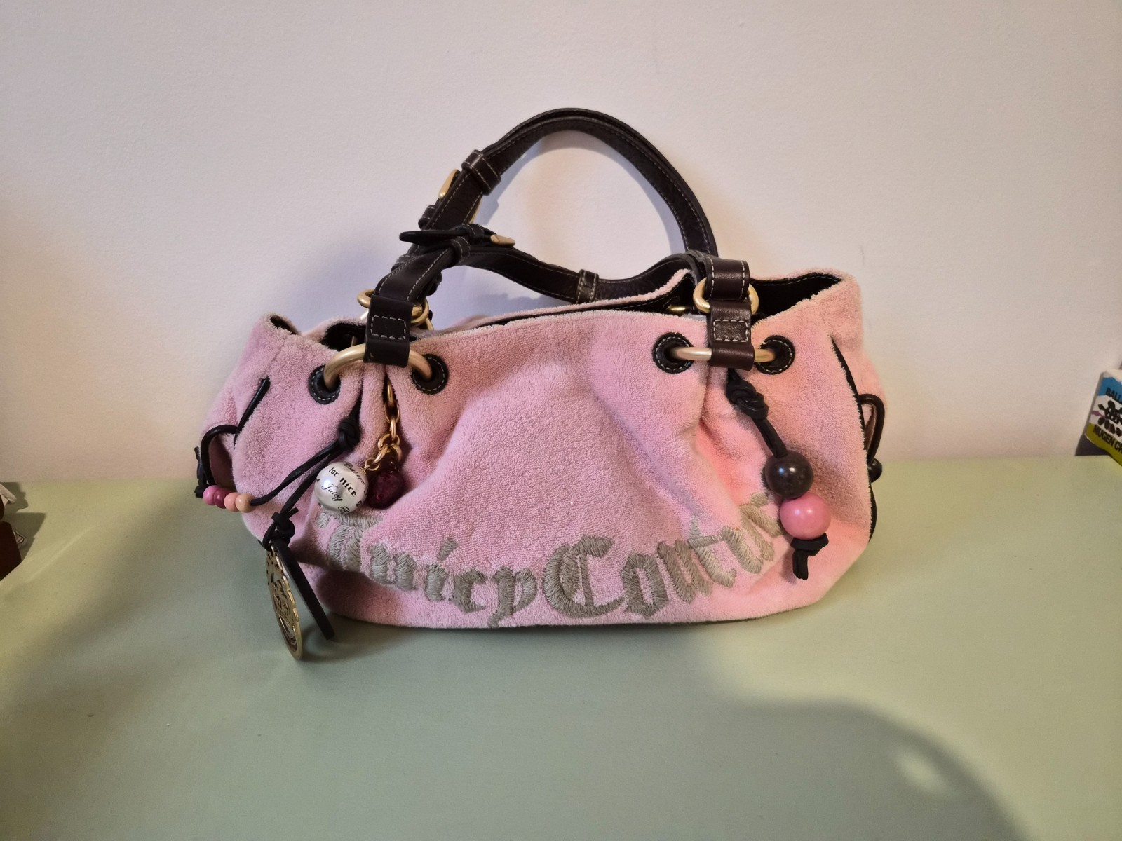 Juicy Couture Pink Strawberry Fields Bag Purse Vintage Y2K Rare Charm and Pin