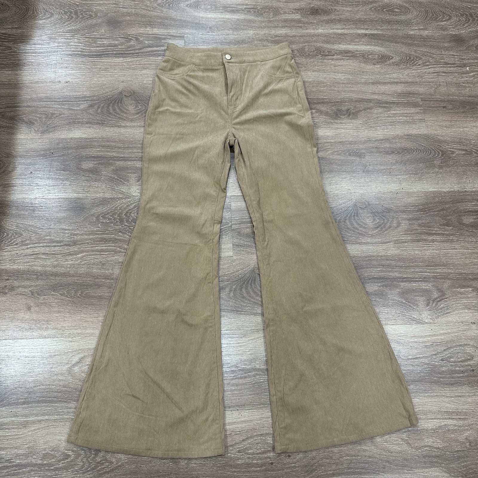 Flying Tomato Women’s Beige Corduroy Flare Leg Pants Large Casual Chic