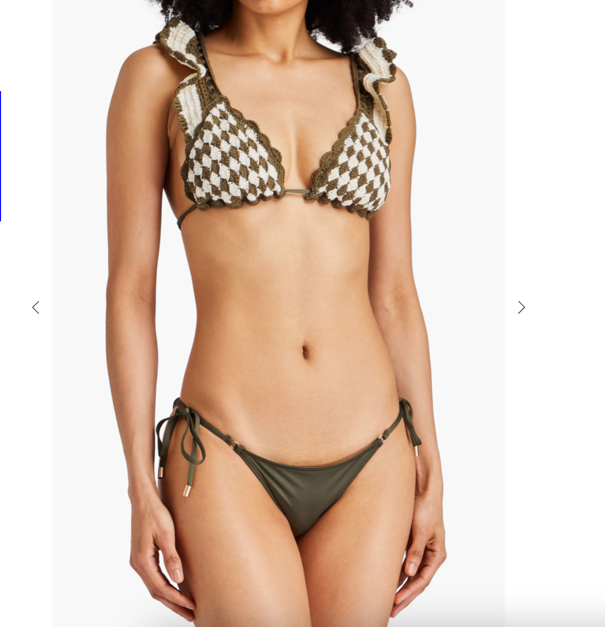 ZIMMERMANN Ruffled crocheted cotton triangle bikini and Olive bikini bottoms