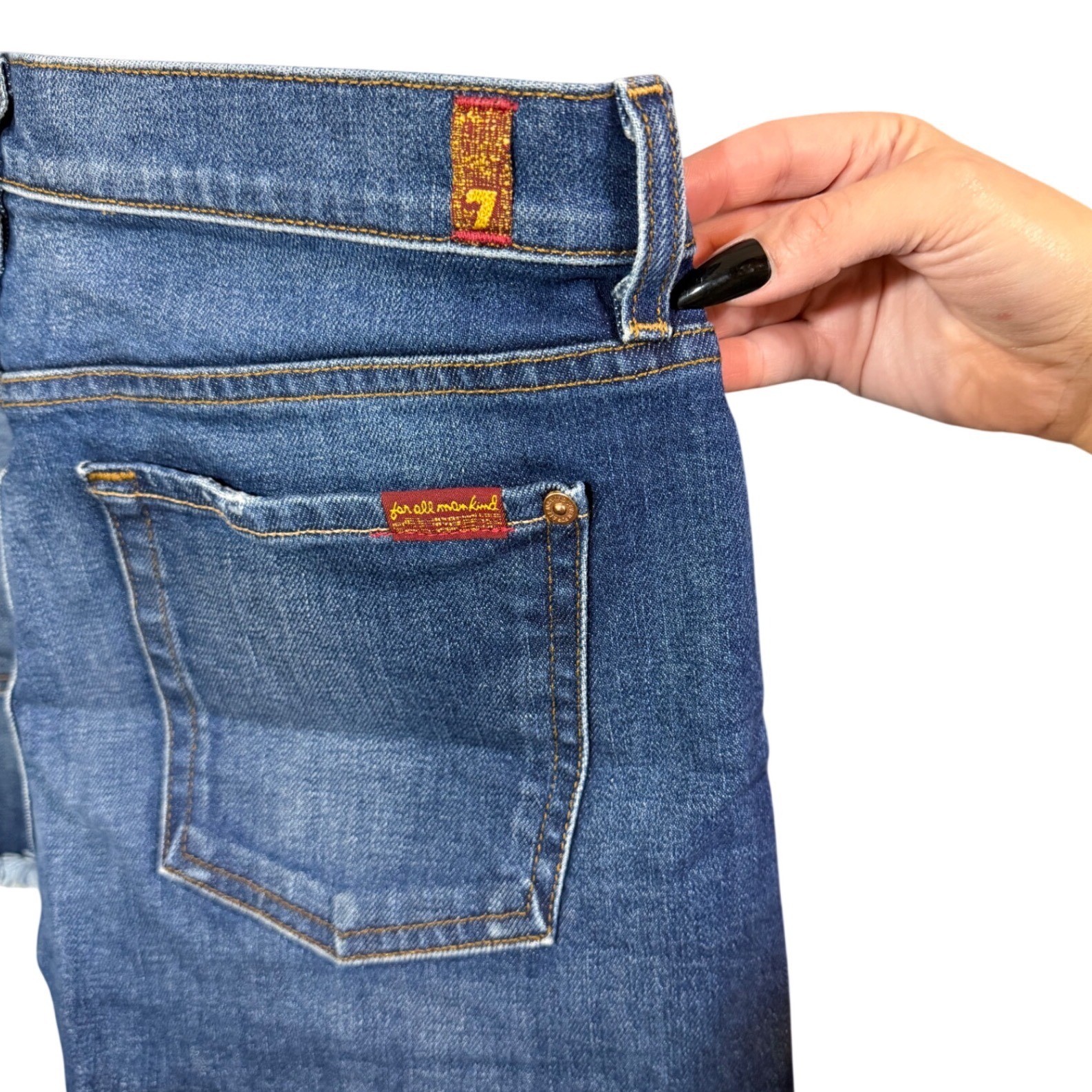 7 For All Mankind Distressed Raw Step Hem Denim Blue Jean Shorts Size: 32