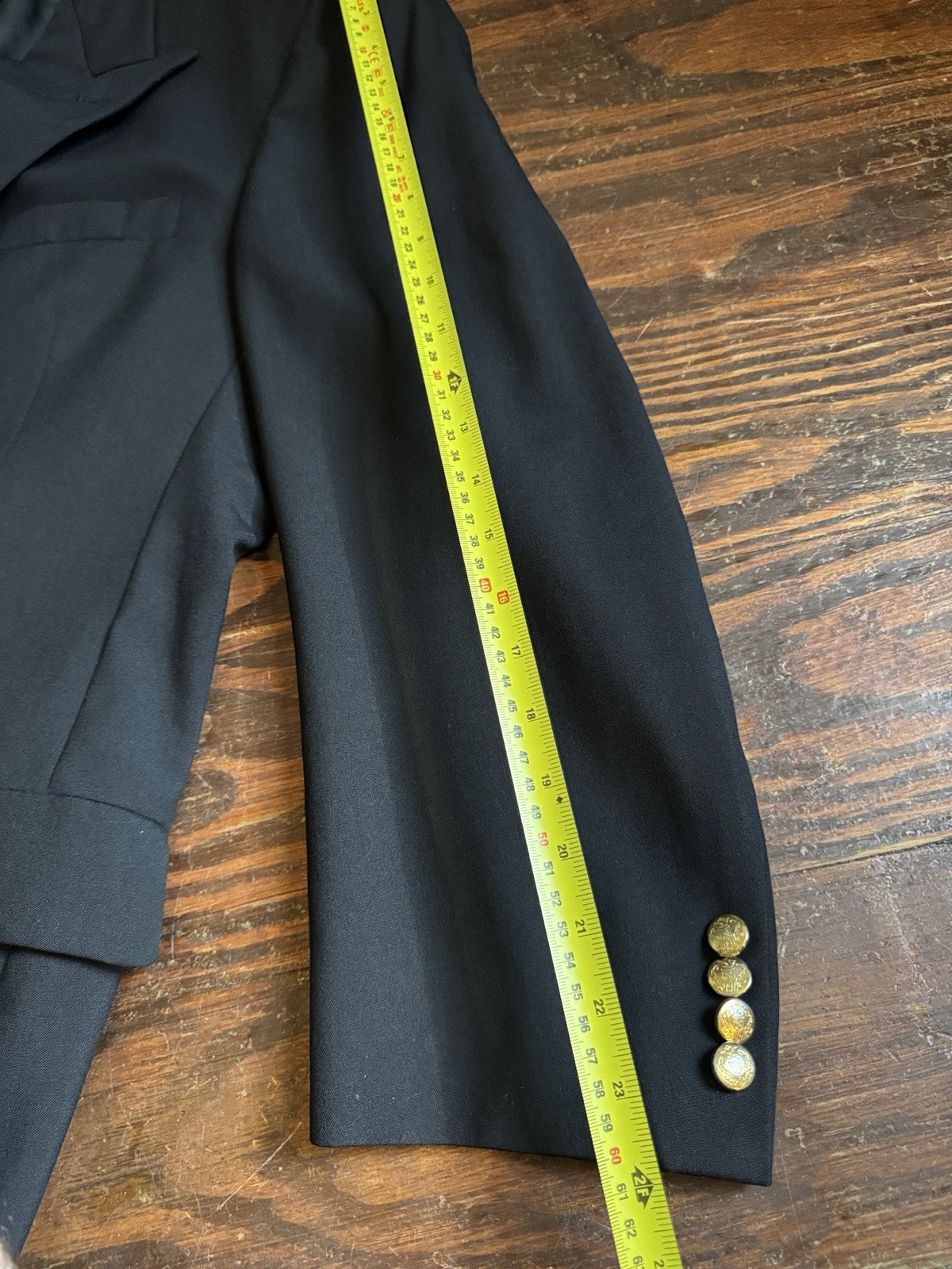 Vintage Hart Schaffner Marx Black Double-Breasted Blazer with Gold Buttons 46L