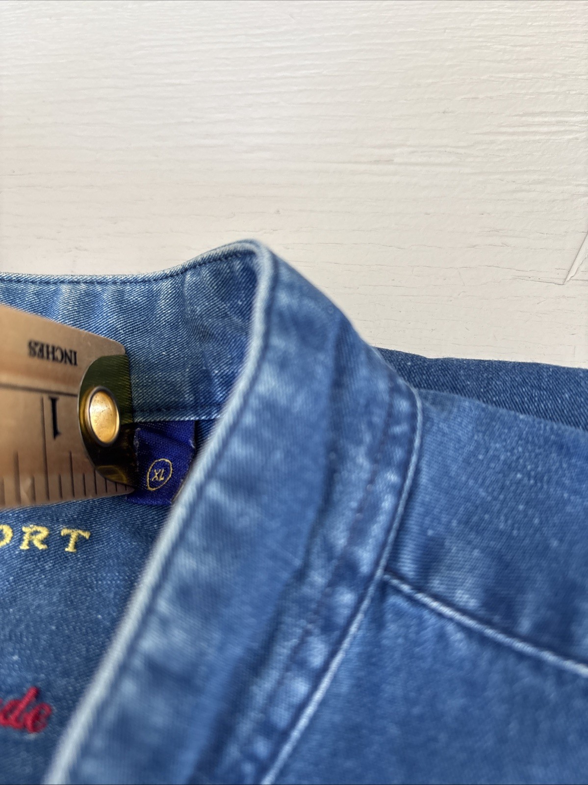 Norsport Men’s Band Collar Blue Denim Cotton Shirt Sz XL