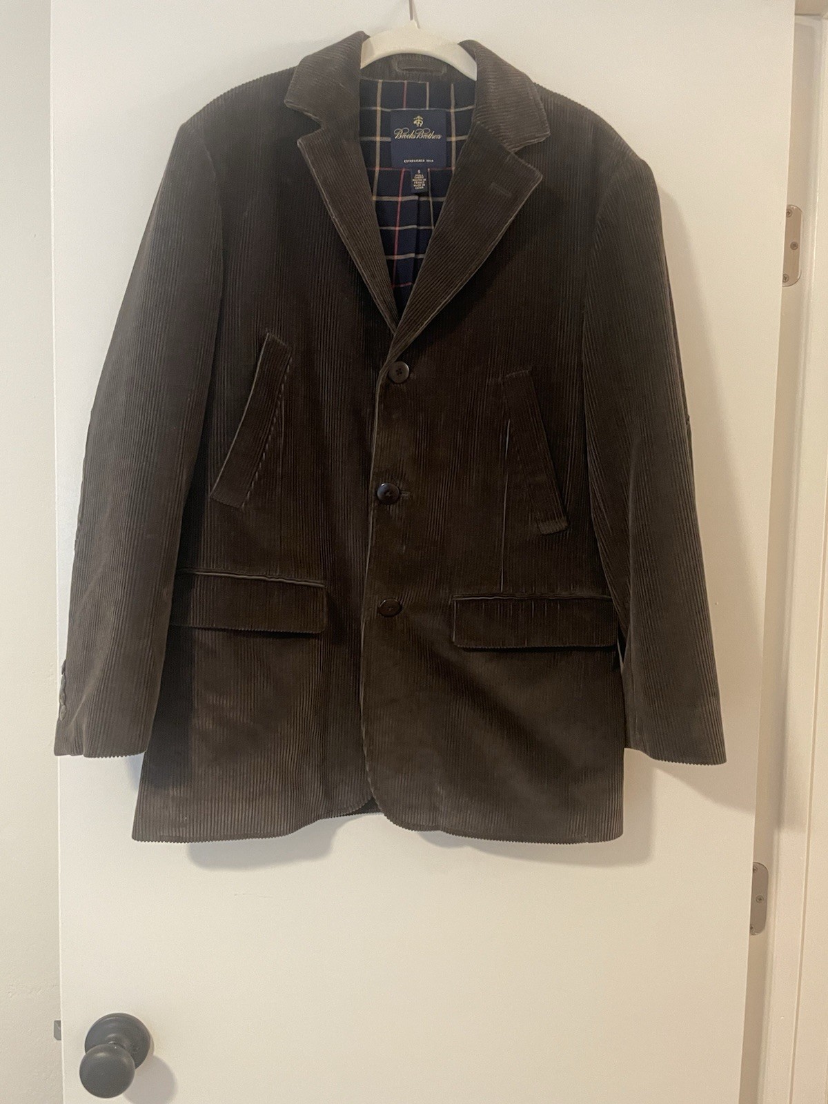 Brooks Brothers Brown Corduroy Blazer. Plaid Lined Elbow Patches.