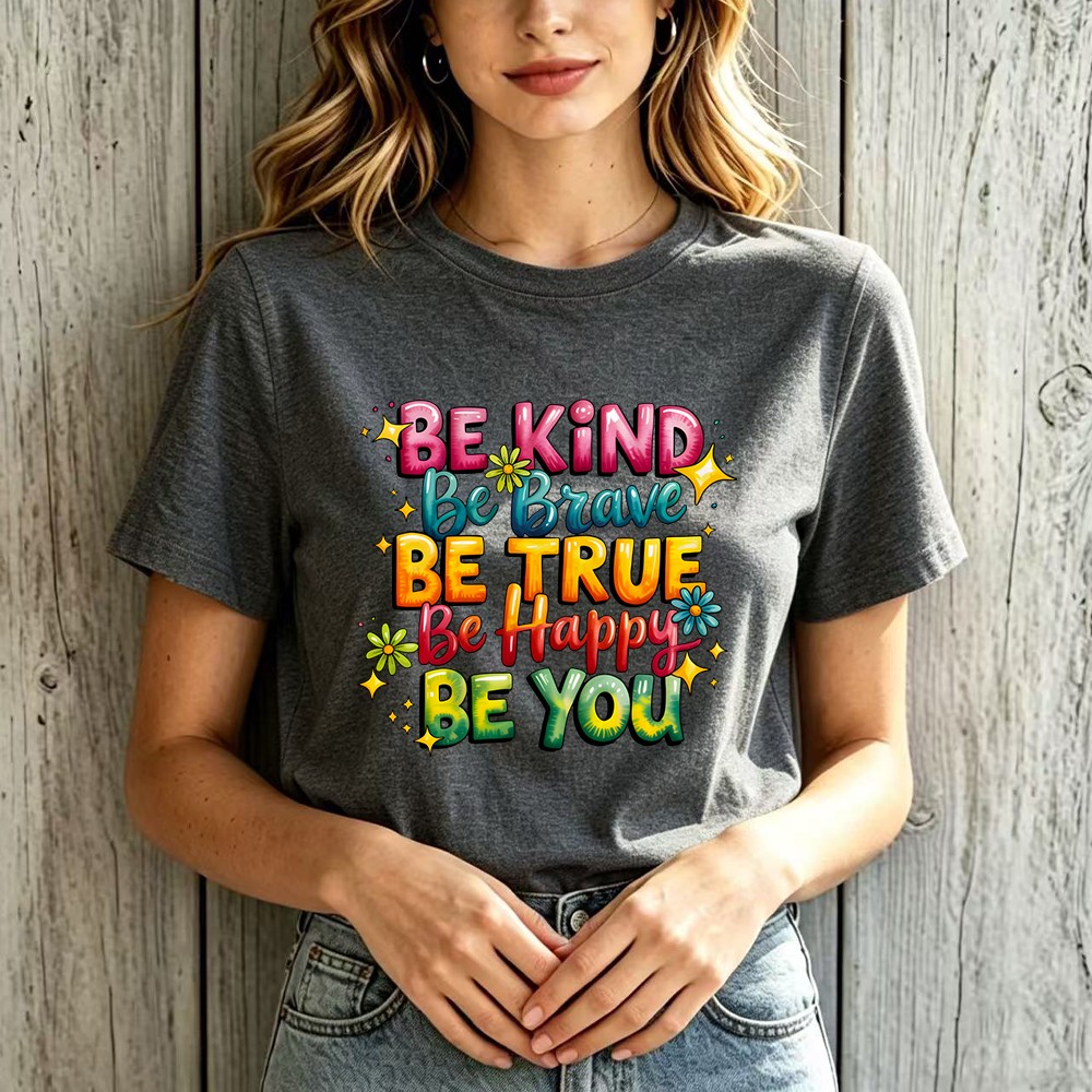 Positive “Be Happy Be You” T-Shirt Floral Inspirational Casual Statement Top