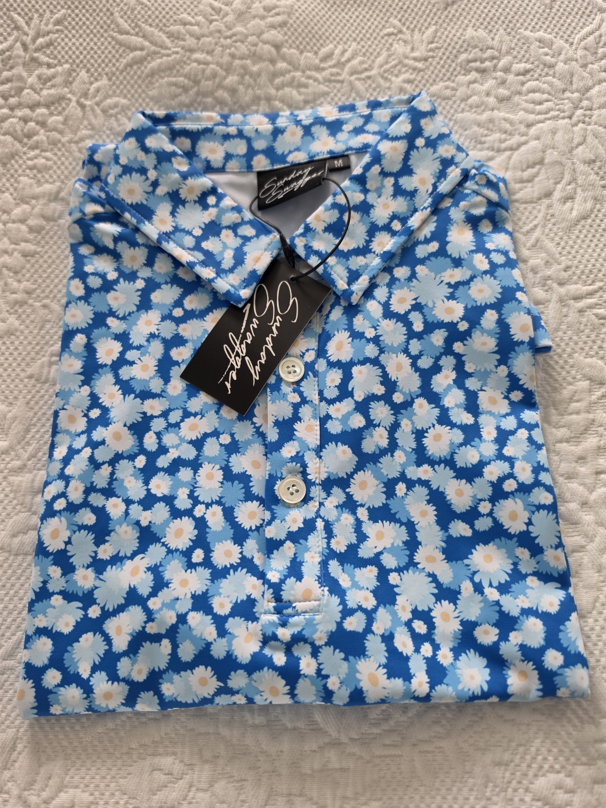 Sunday Swagger Maldives Men’s Medium Polo Shirt Short Sleeve Performance Floral