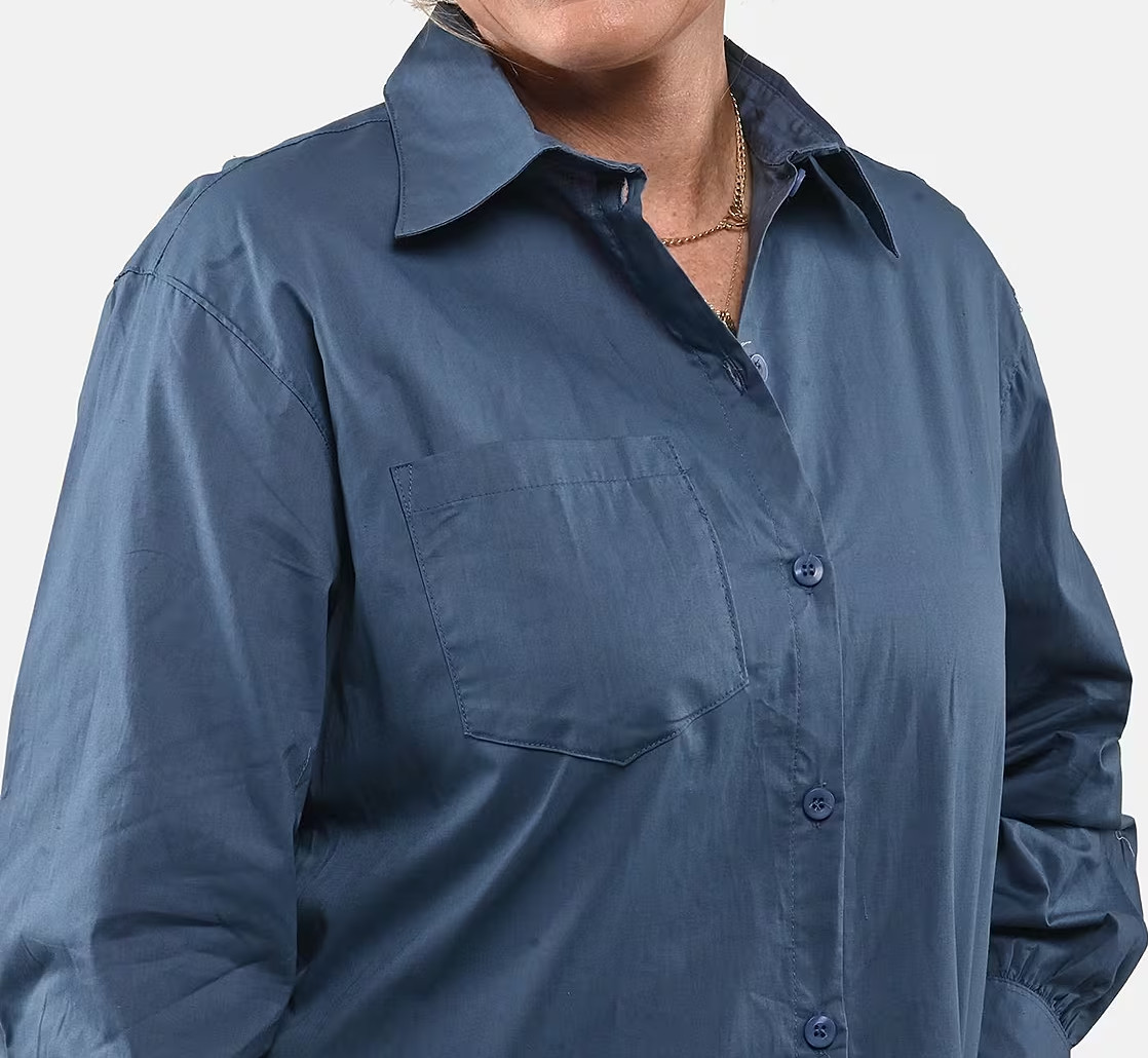 Tamsy 100% Cotton Sky Blue Button up Long Sleeve Shirt Large New with Tags