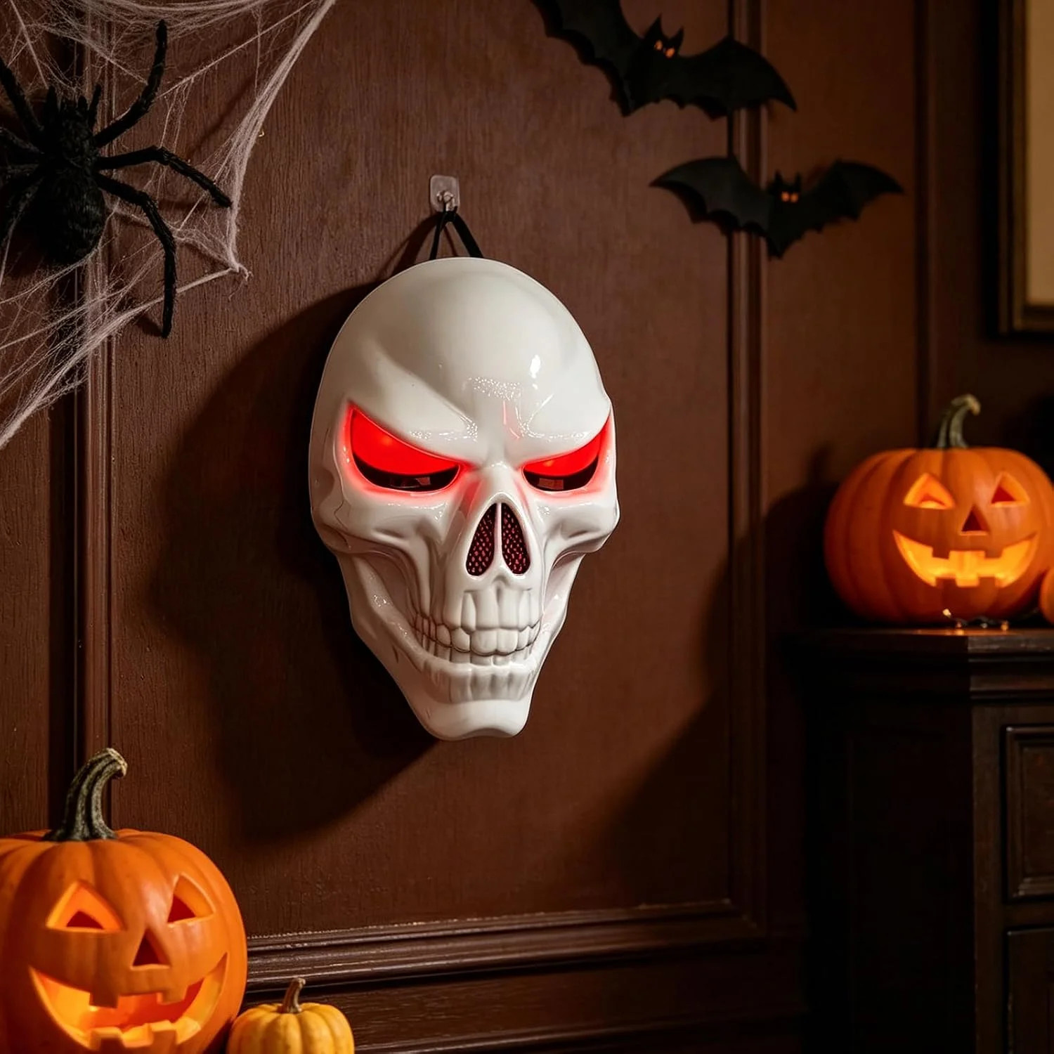 LED Skeleton Mask with Glowing Red Eyes, Halloween Costume for Adult Scary | 3 L