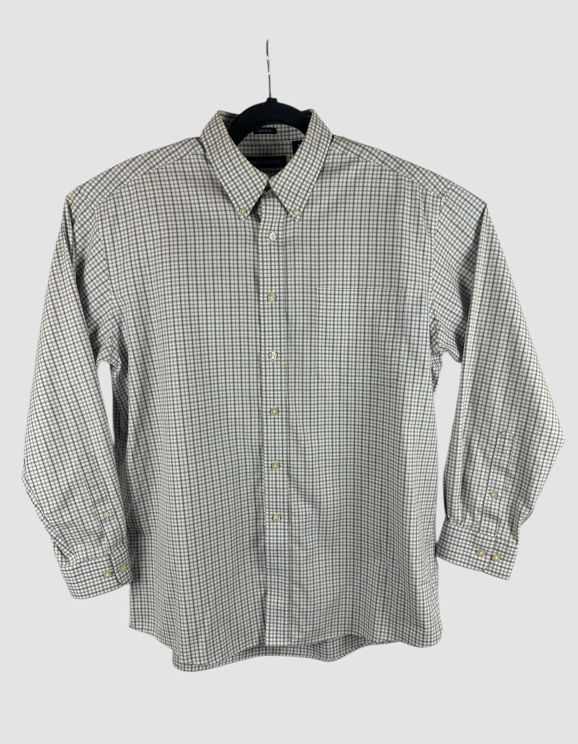 Hathaway Mens XL Non Iron Dress Shirt Green Check Button Down Easy Care
