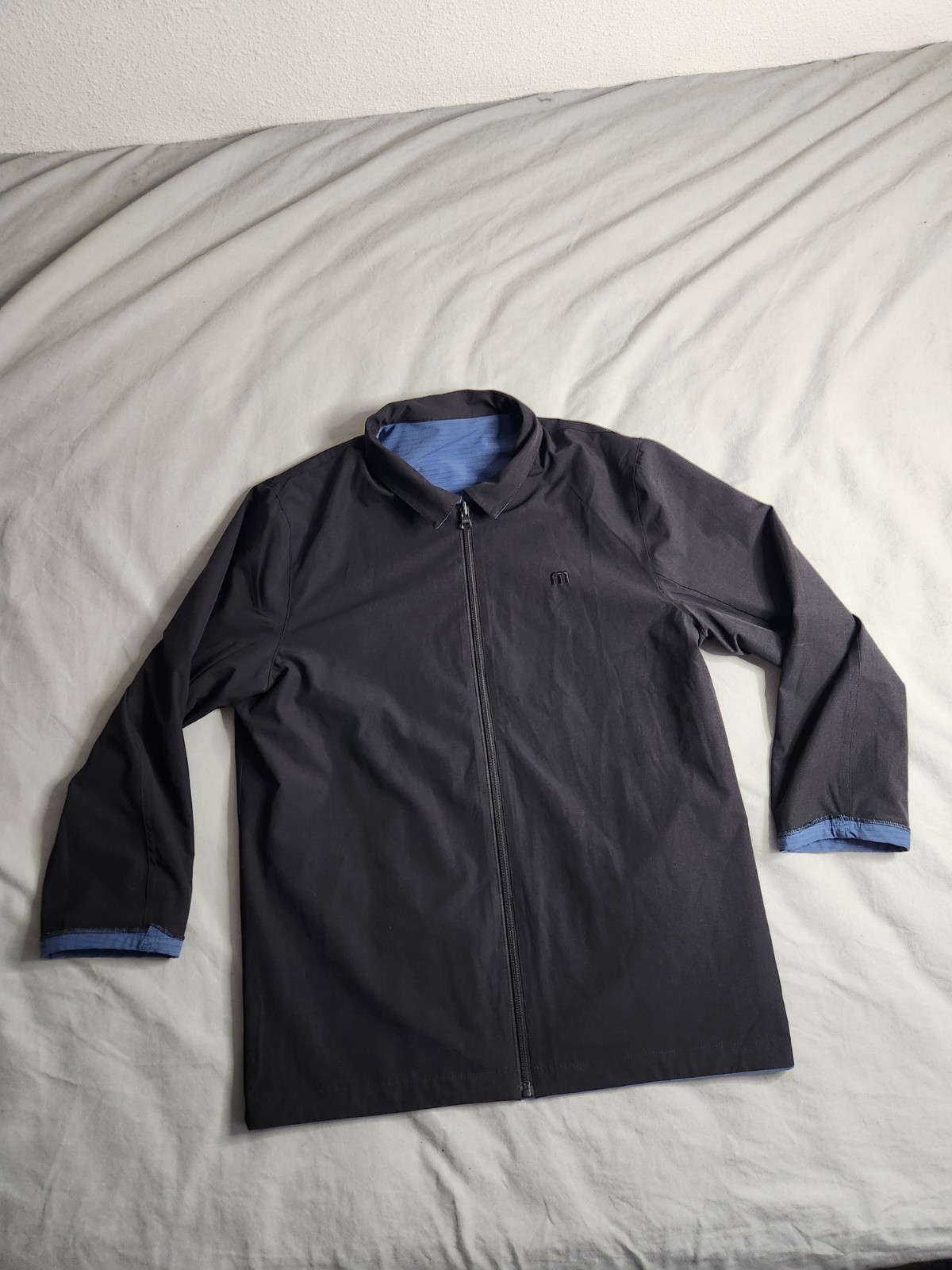 Travis Mathew Surfside Reversible Jacket Mens Sz Medium Blue Black Full Zip NEW