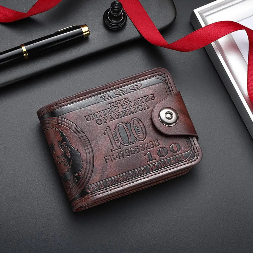 Men’s Wallets with 100 US Dollar Pattern Hasp Male Leather Wallet with Zipper