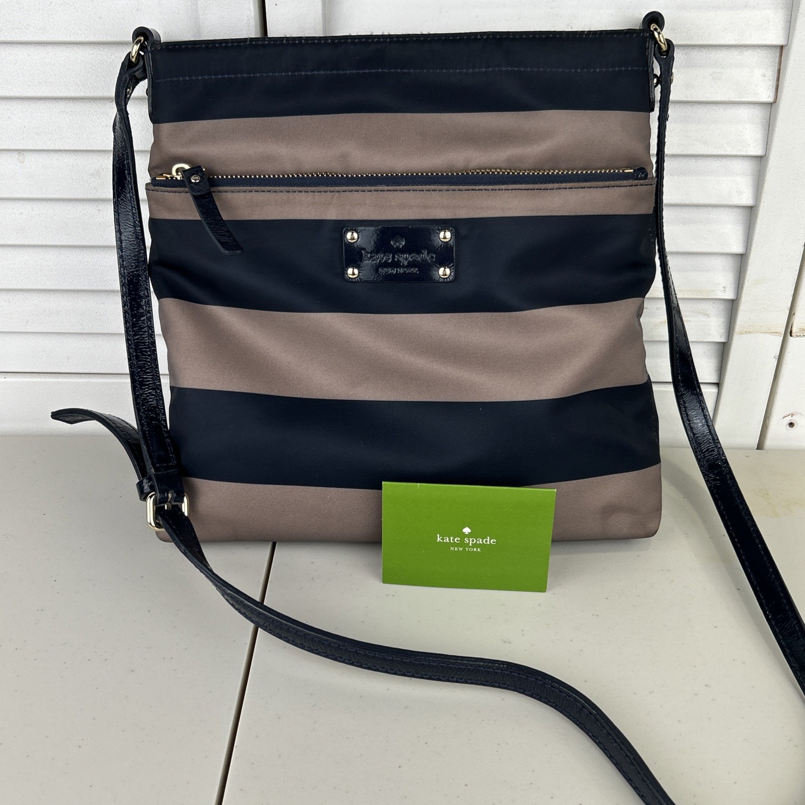 Kate Spade Nylon Crossbody Purse Navy & Taupe with Navy Leather Adjustable Strap