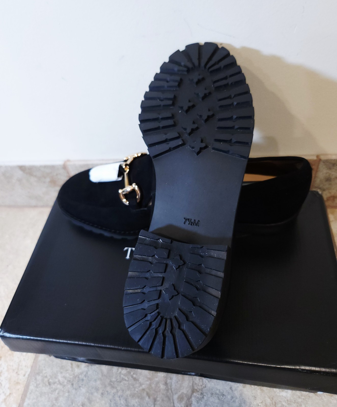 Talbots Cassidy Tassel Womens Loafers Slip-On Black Suede Lug Sole 7.5 M NIB NEW