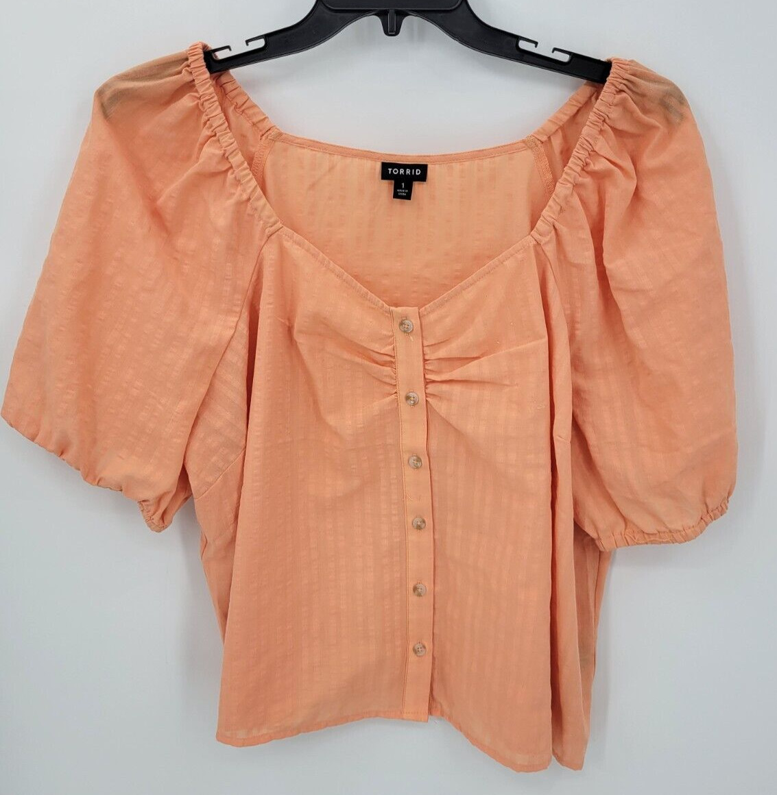 Torrid Top Womens Plus 2X Orange Puff Sleeve Sweetheart Neckline Romantic Blouse