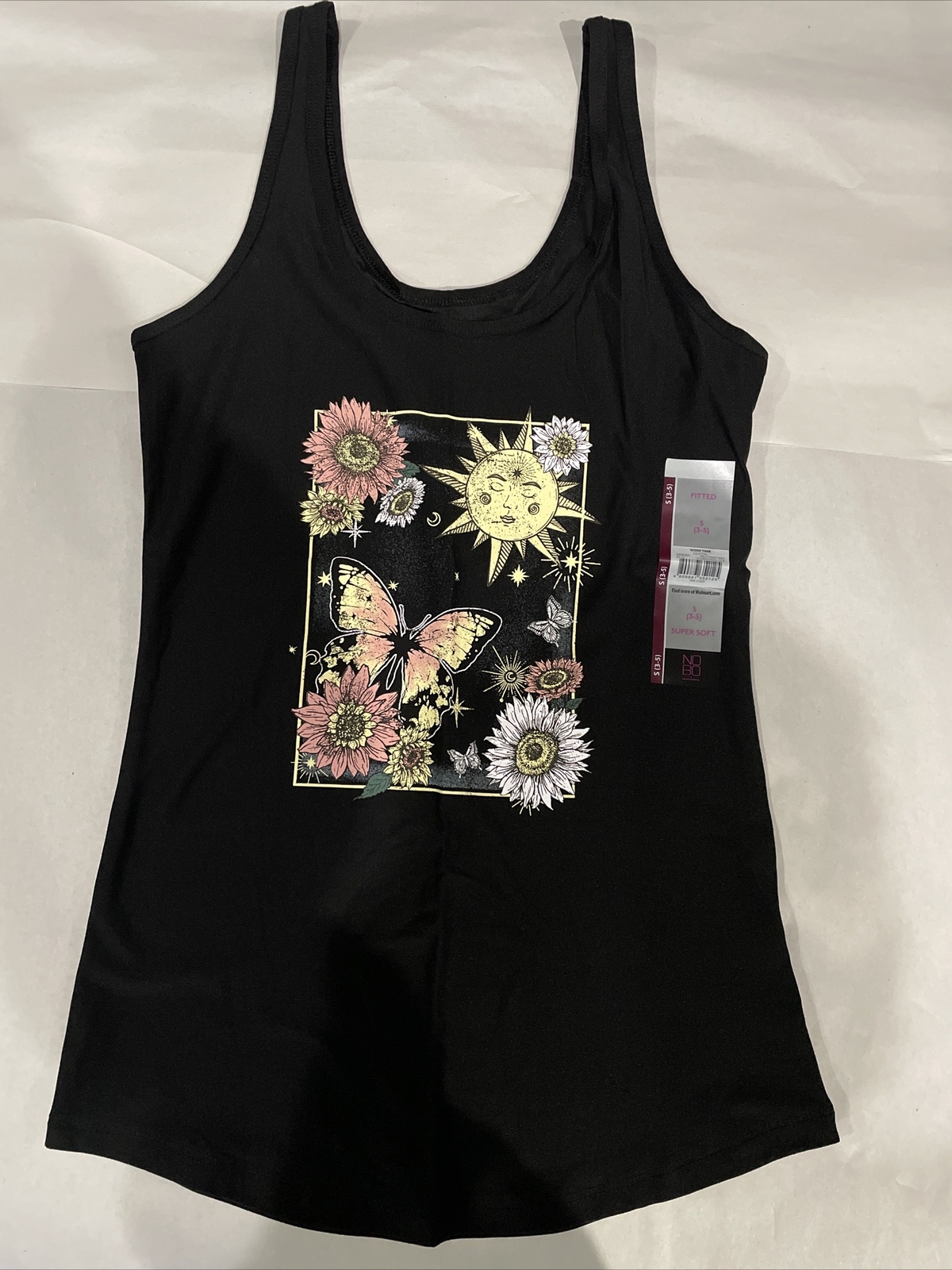NO BOUNDARIES FITTED SOFT BLACK CELESTIAL SCOOP Stretch Knit TANK SZ. Jr. S*