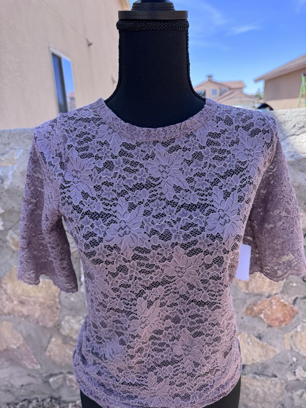 NWT Tinywillow Lilac Lace Floral Top Sz S Stretch Shirt Romantic Boho FREE SHIPP