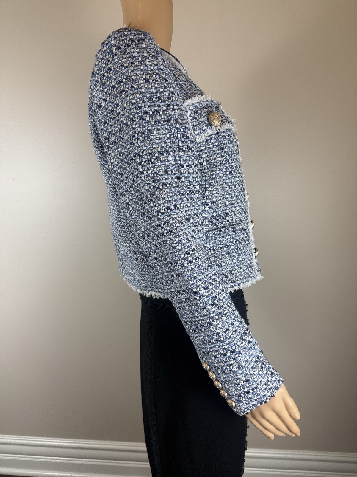 Generation Love Karson Tweed Jacket Blue Melange Size M NWT