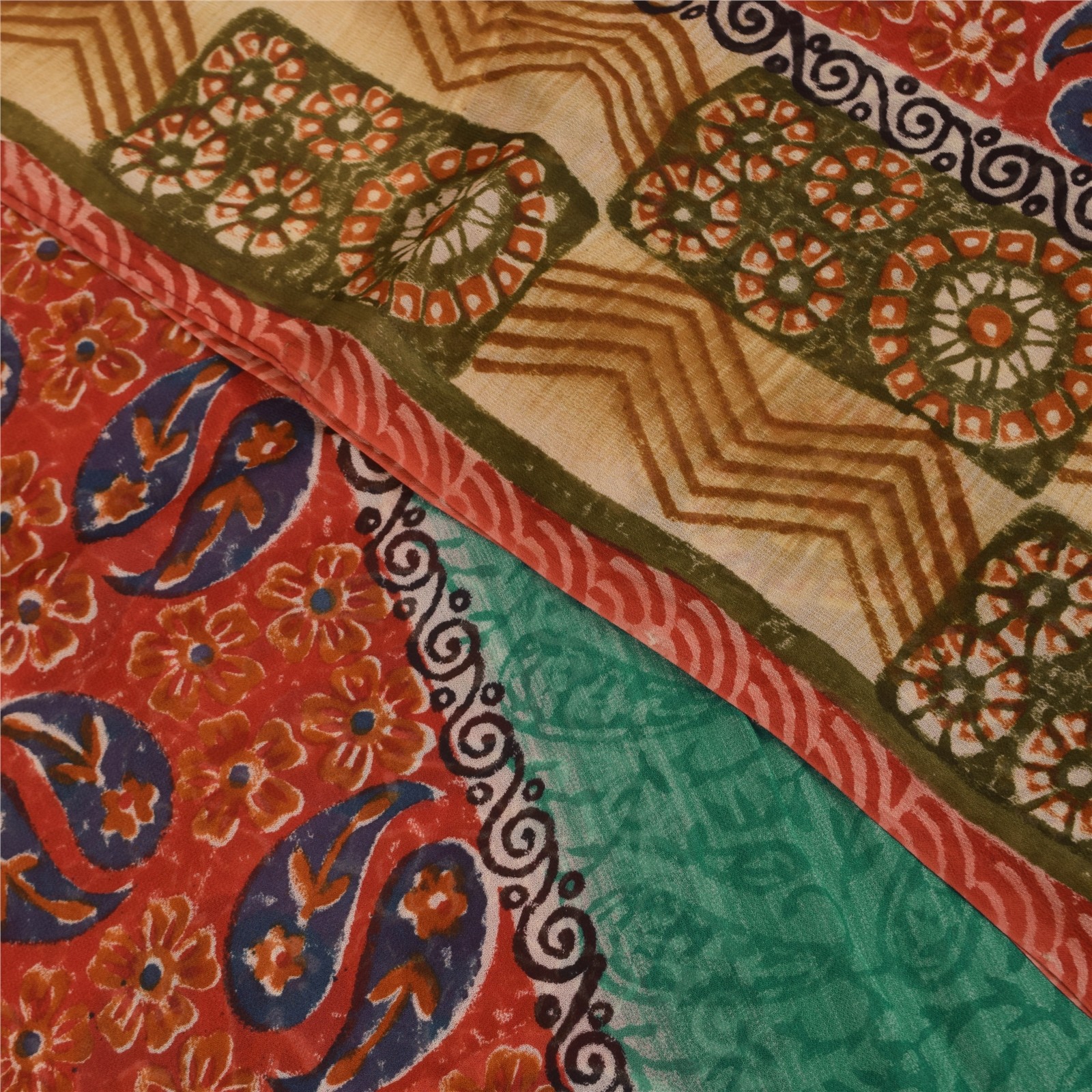 Sanskriti Vintage Printed Blend Georgette Sarees Multi Color Sari Craft Fabric