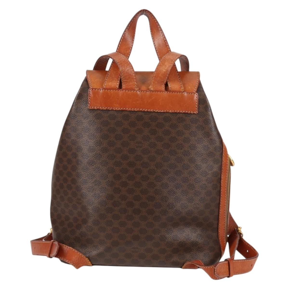 CELINE Macadam Canvas Backpack PVC Leather Brown Gold Auth 133049