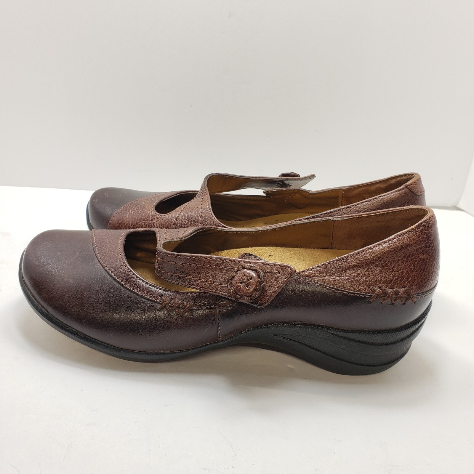 Hush Puppies Two Tone Brown Leather Mary Jane Shoes 7EW Slip On Womens Casual