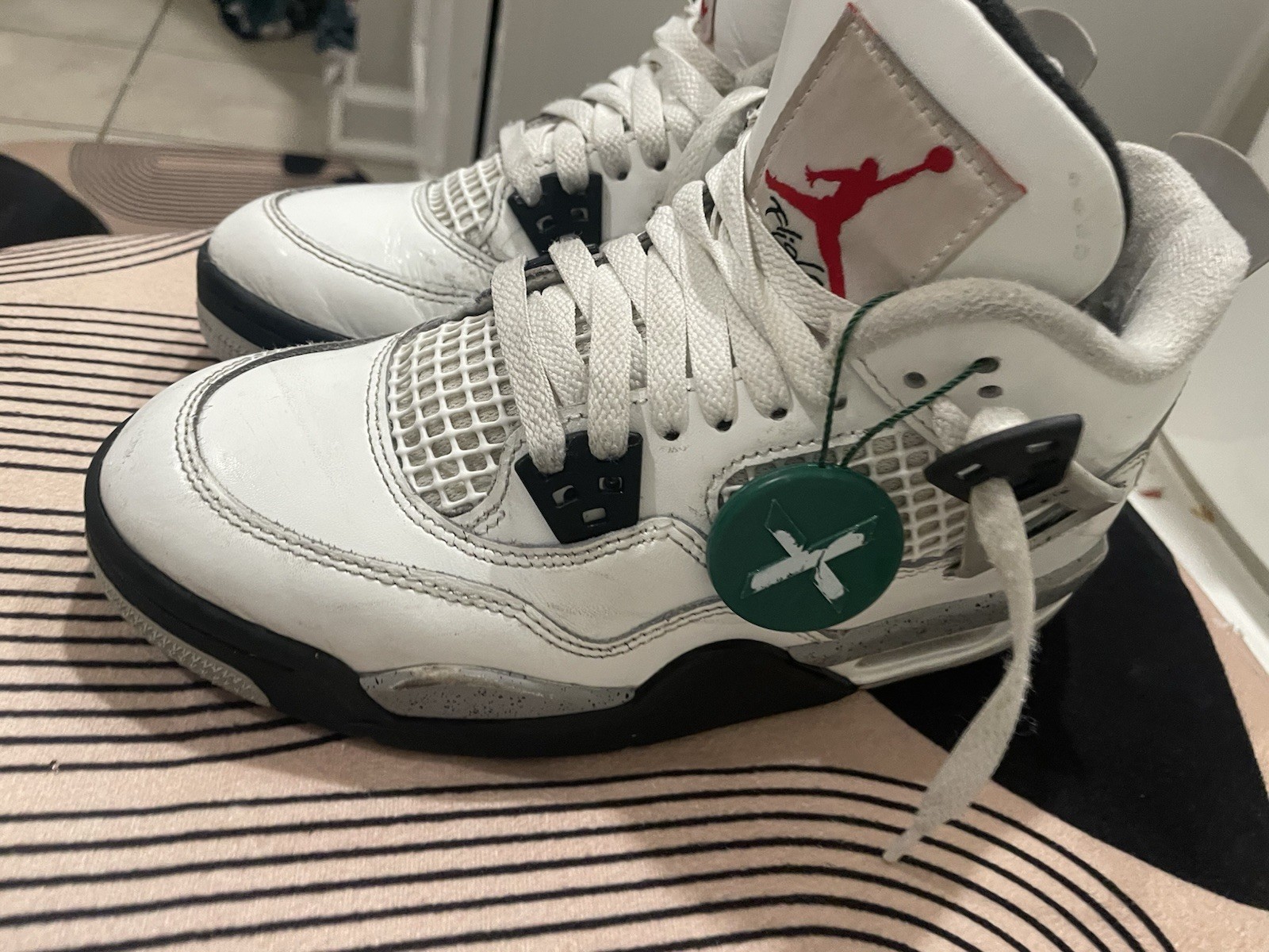 Jordan Air Jordan 4 White/Black/Gray/Red Mid Top Lace-Up Athletic Sneaker