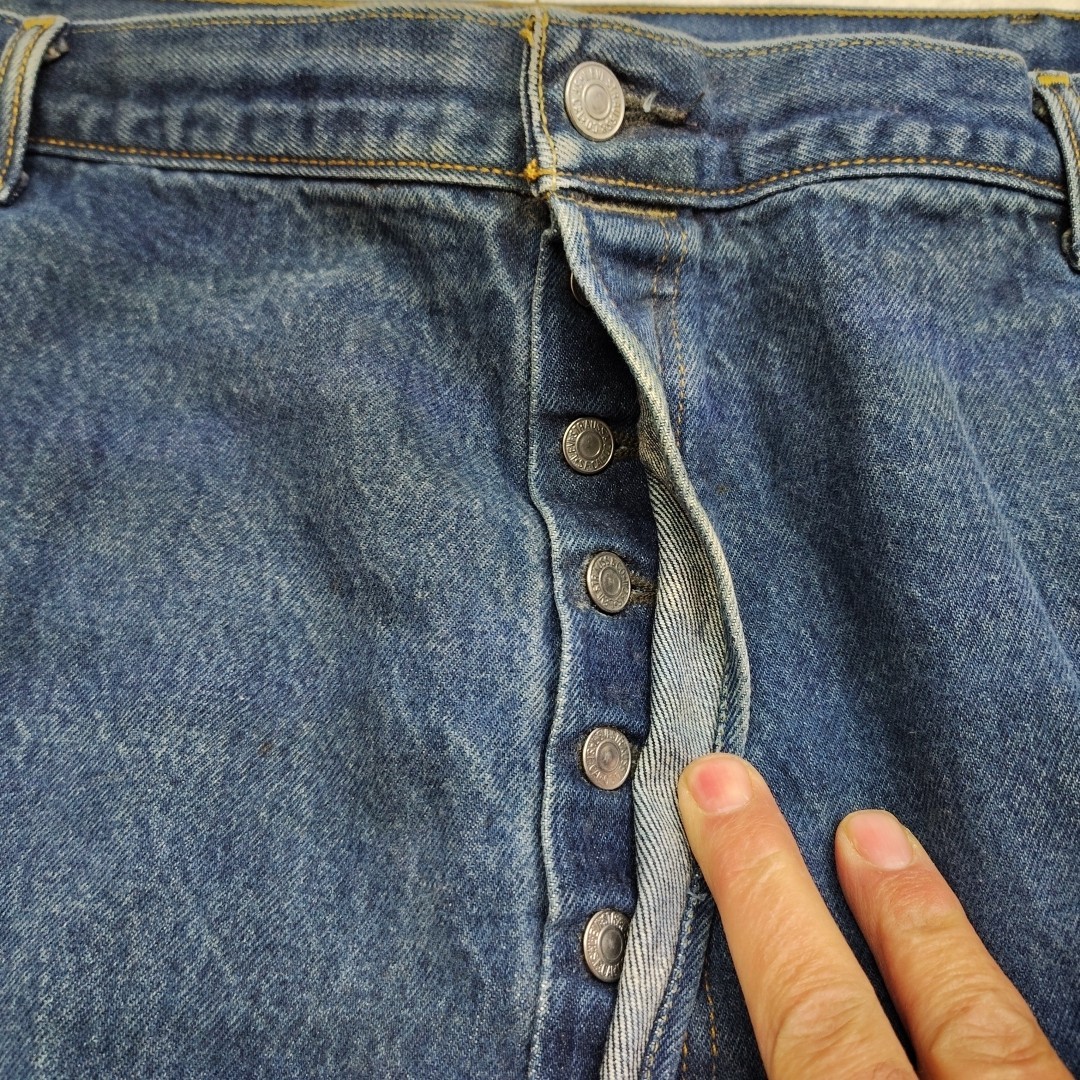 Levis Jeans 501 Mens 50×30 Button Fly Straight Leg Blue Denim Med Wash Work