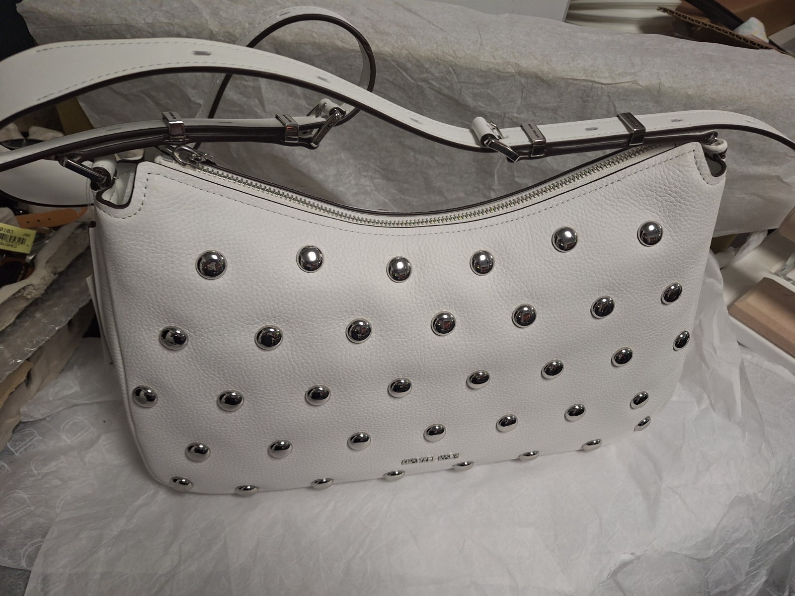 Michael Kors Nolita Medium Zip Convertible Shoulder Bag Optic White Leather