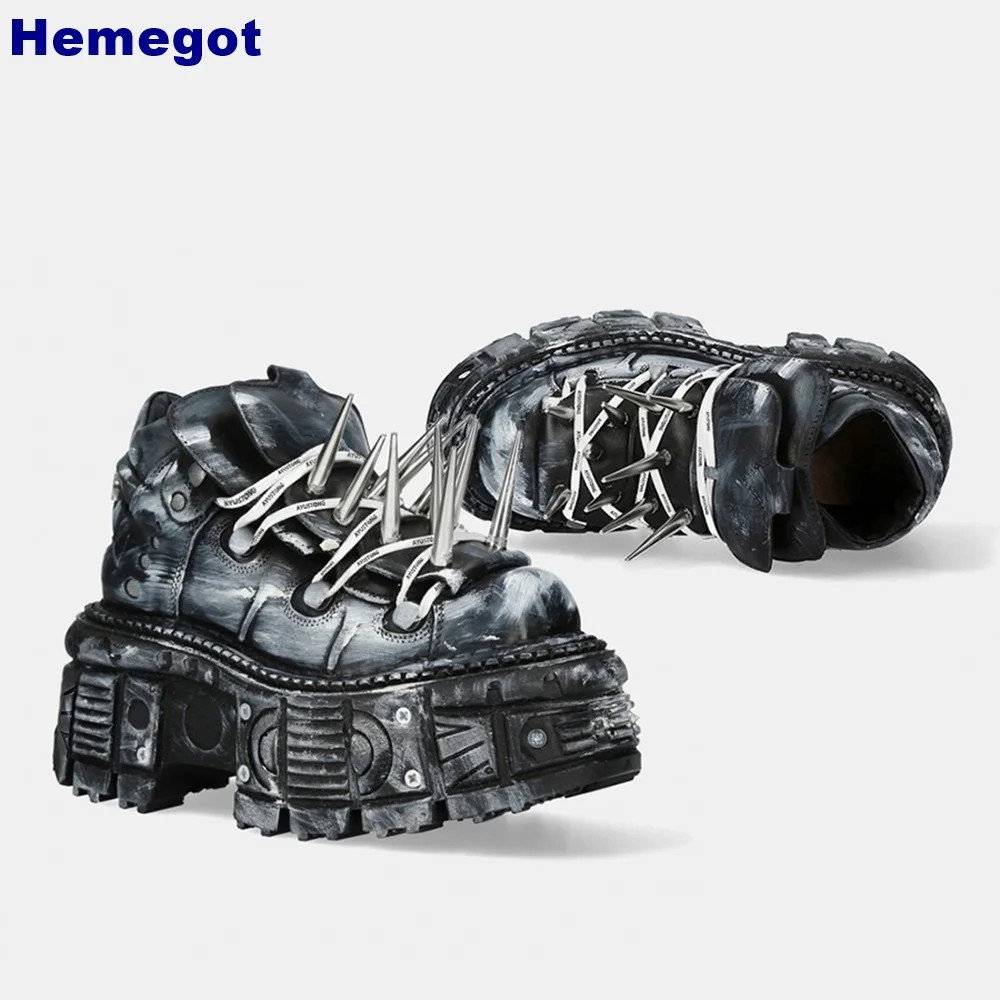 Men Platform Spiked Rivet Punk Motorcycle Boots Fashion Sports Rock Street Shoes