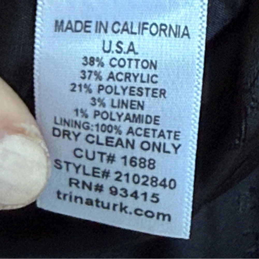 Trina Turk Multicolor Tweed Black Trim Cropped Career Blazer Jacket Womens 0 EUC