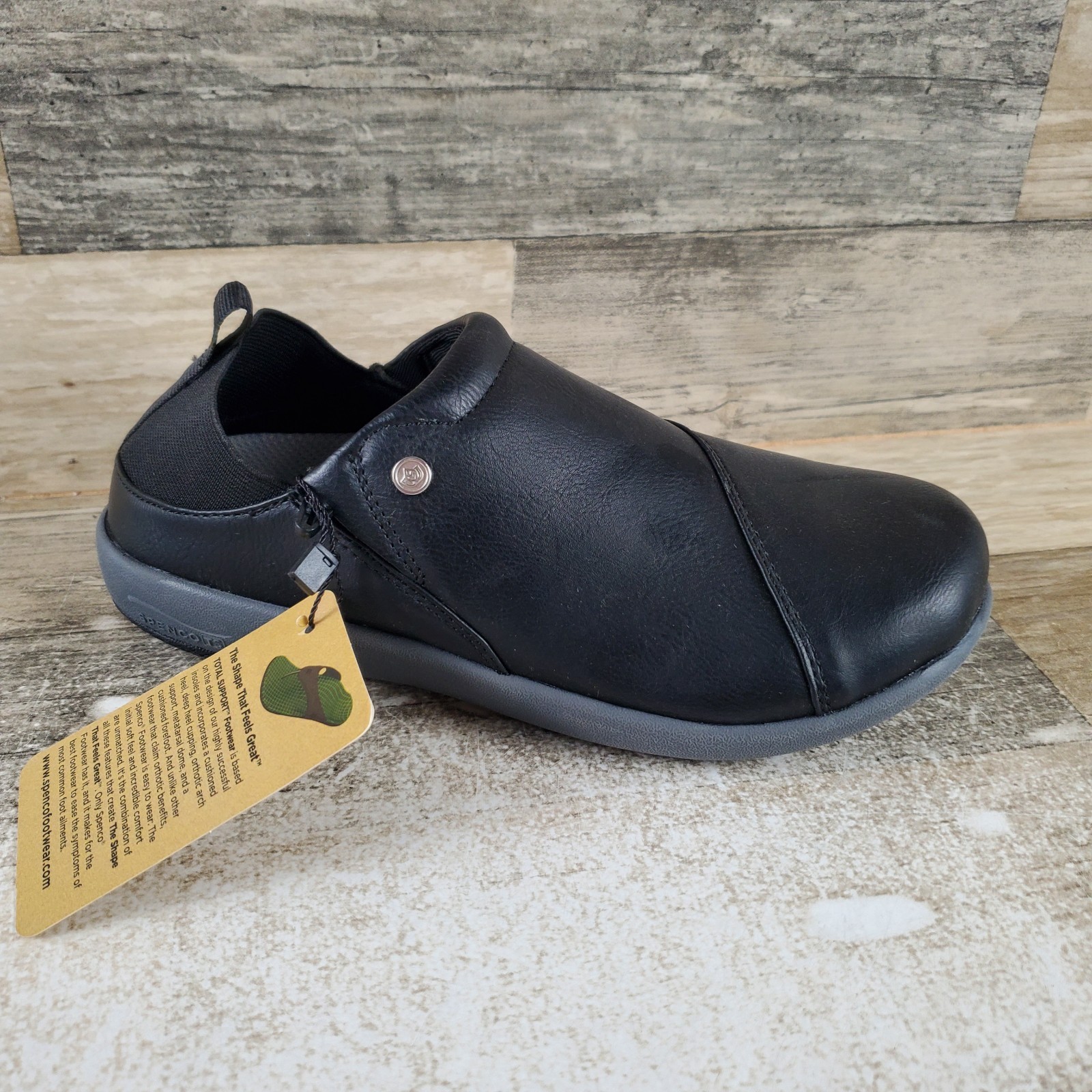 Spenco Brooklyn Convertible Women Shoe Sz 5 B Black Leather Elastic Gore Slip On