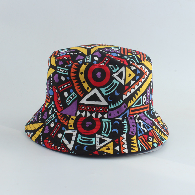 Reversible Bucket Hat Skull Print Fisherman Hat Wide Brim Unisex Cap