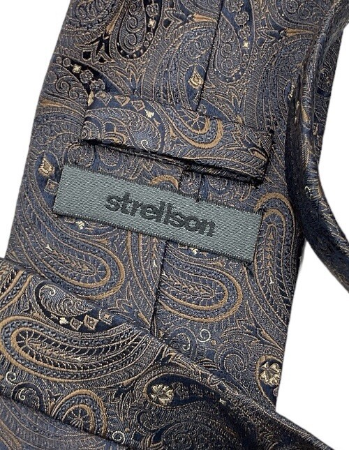 STRELLSON Men’s Silk Tie ITALY LUXURY Blue Brown Paisley W:3.7″ EUC