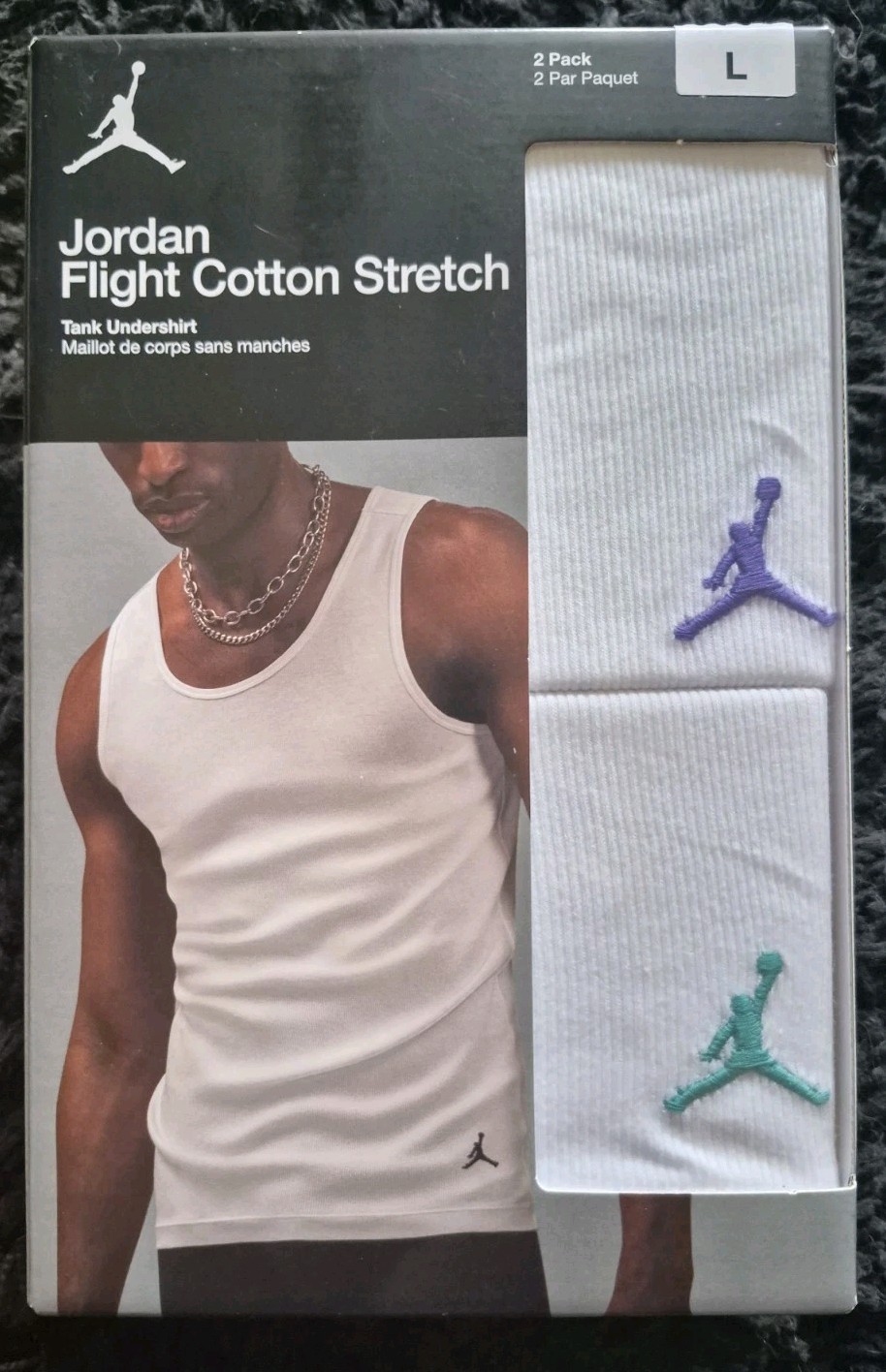 Jordan Flight Cotton Stretch Men’s Tank Undershirt 2-Pack White Size LARGE RARE