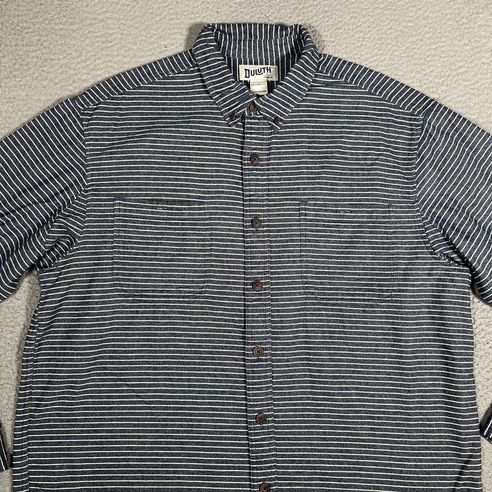 Duluth Trading Co Shirt Mens XL Tall Blue Striped Flannel Workwear Outdoor Logo