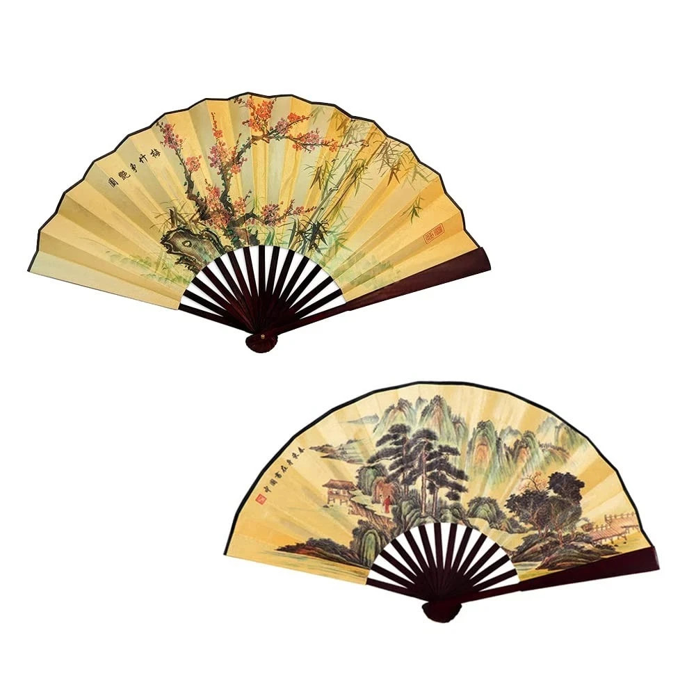 Folding Hand Fan,13 inch Bamboo Fabric Large Hand Fans with Chinese Tradition…