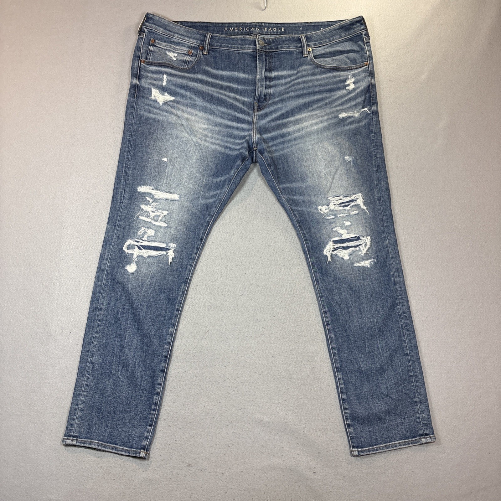 American Eagle AirFlex+ Temp Tech Skinny Whiskering Distressed Jeans 46X34