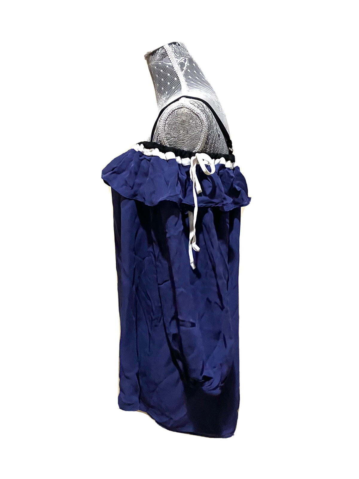 Parker Silk Tunic Top Blue Off Shoulder Ruffle Overlay Spaghetti Strap Shirt