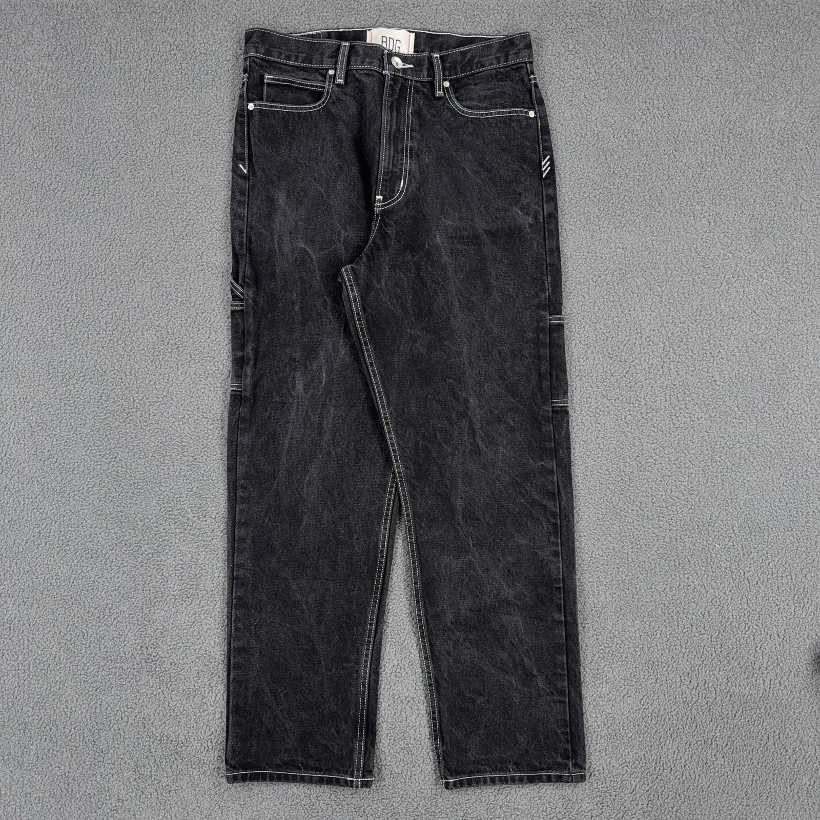 BDG Jeans Mens 32X30 Black Faded Straight Carpenter Skater Baggy Contrast Stitch